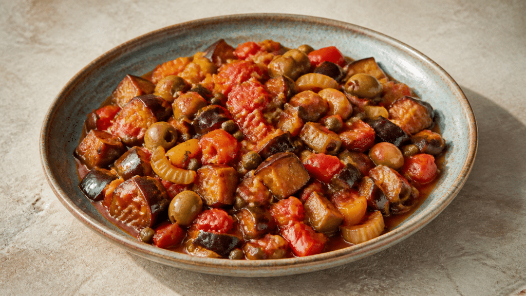 Caponata sicilienne aux aubergines prêt à servir