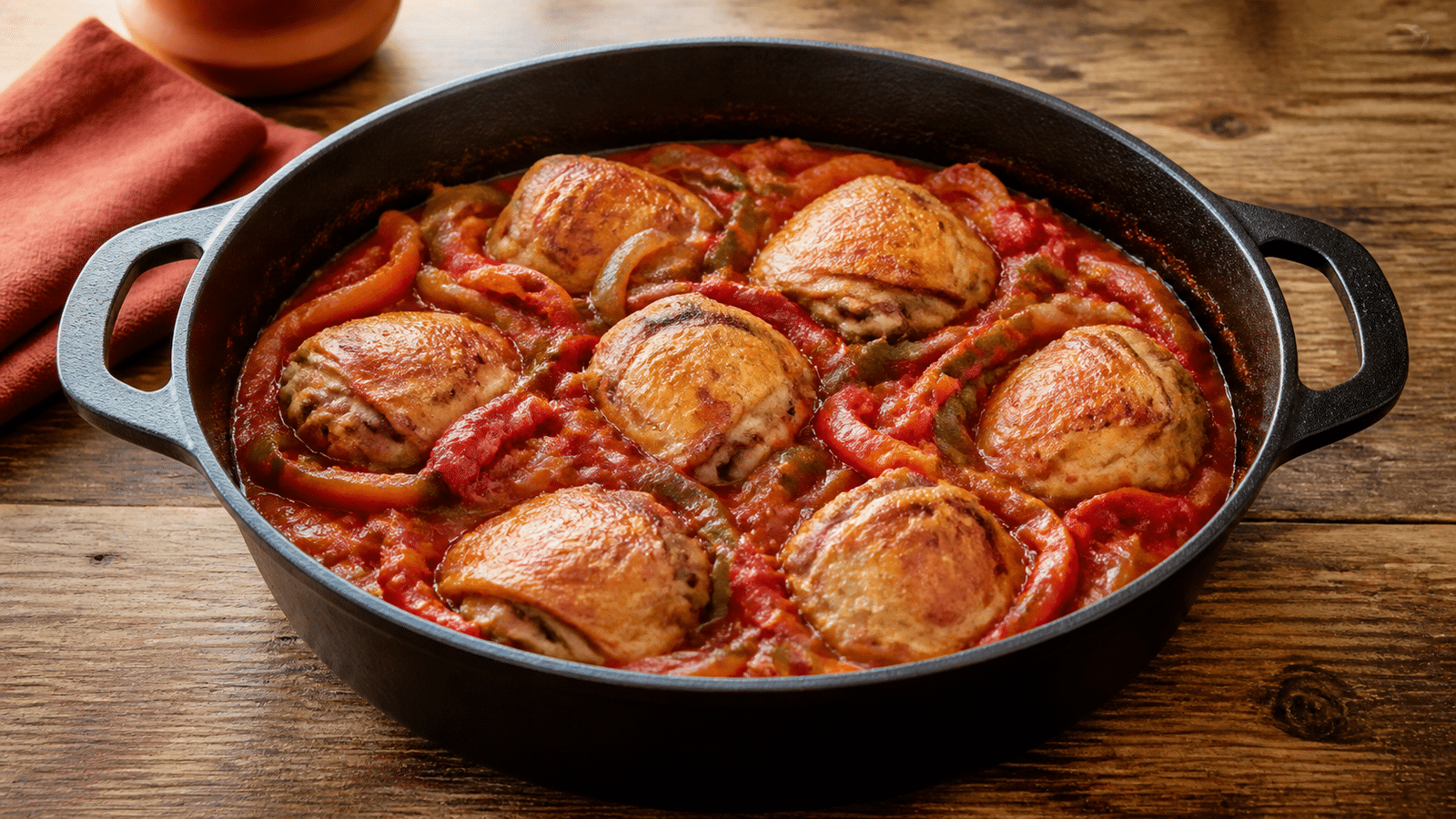 Poulet basquaise traditionnel en cocotte prêt à servir