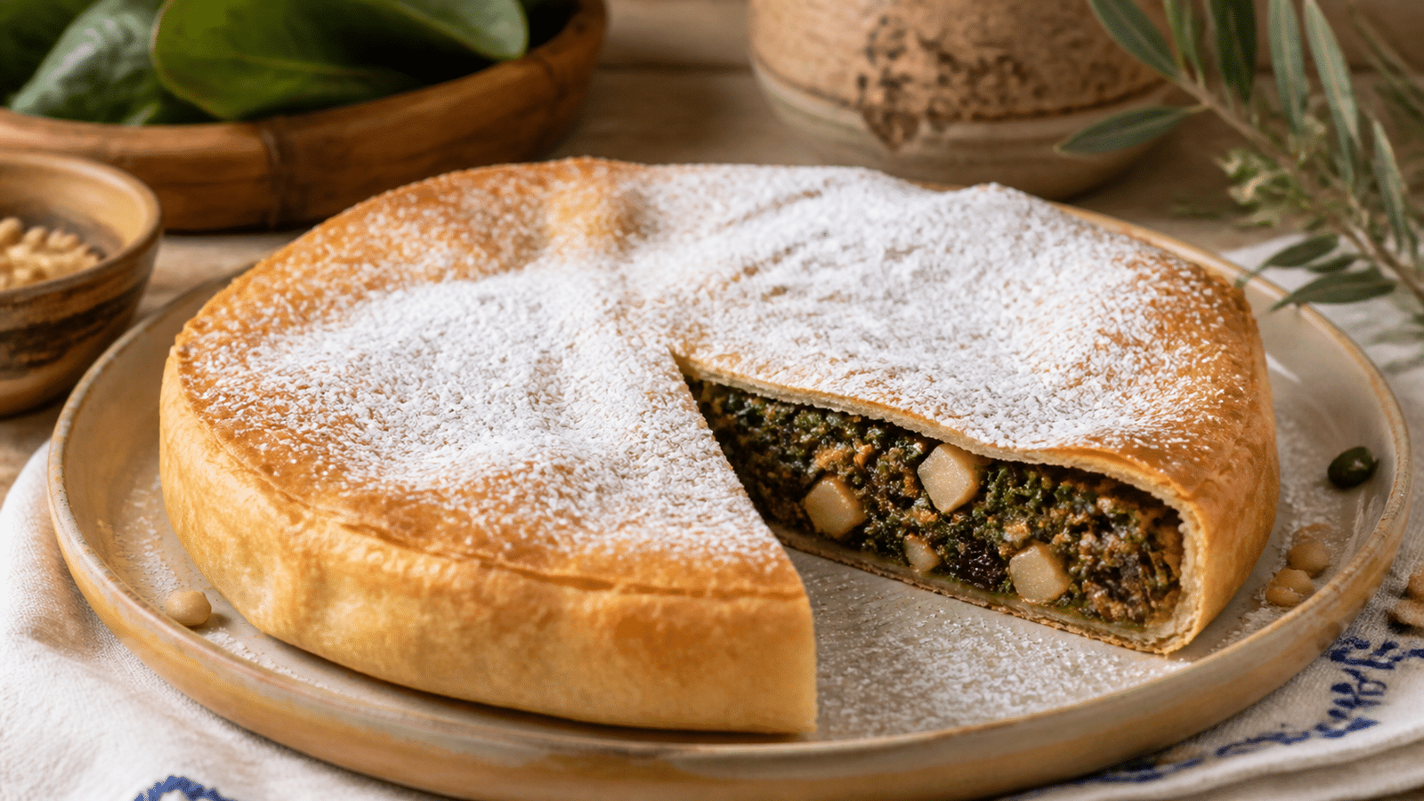 Tourte aux blettes niçoise sucrée prêt à servir